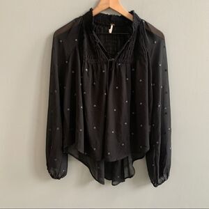 Free People Ready to Run Chiffon Boho Top Sheer Black Size XS